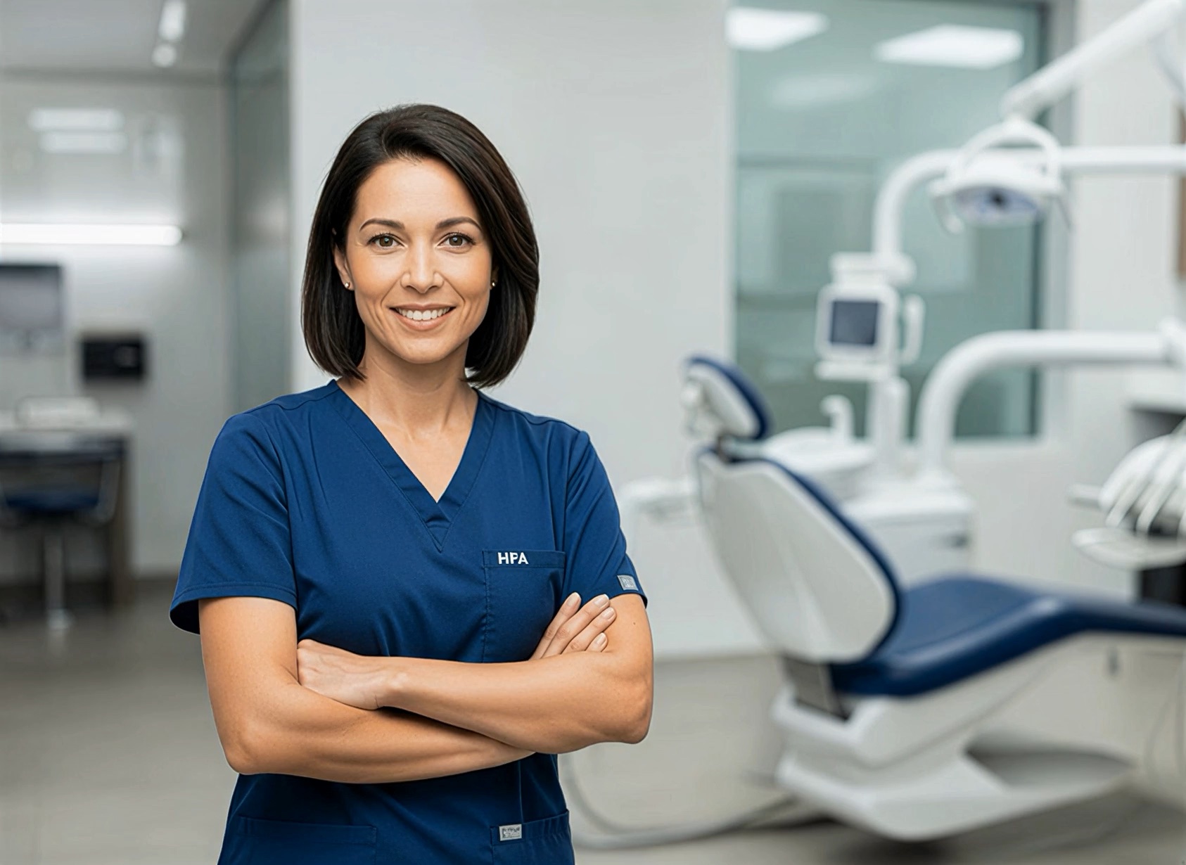 An independent dentist standing confidently in her practice